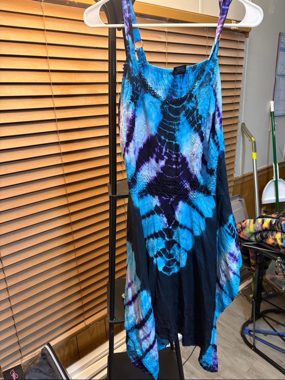 Blue Tie-Dye Midi Dress with Handkerchief Hem